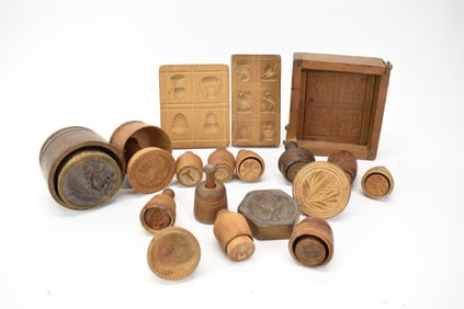 Antique Group of 18 Assorted Wooden Butter Molds.