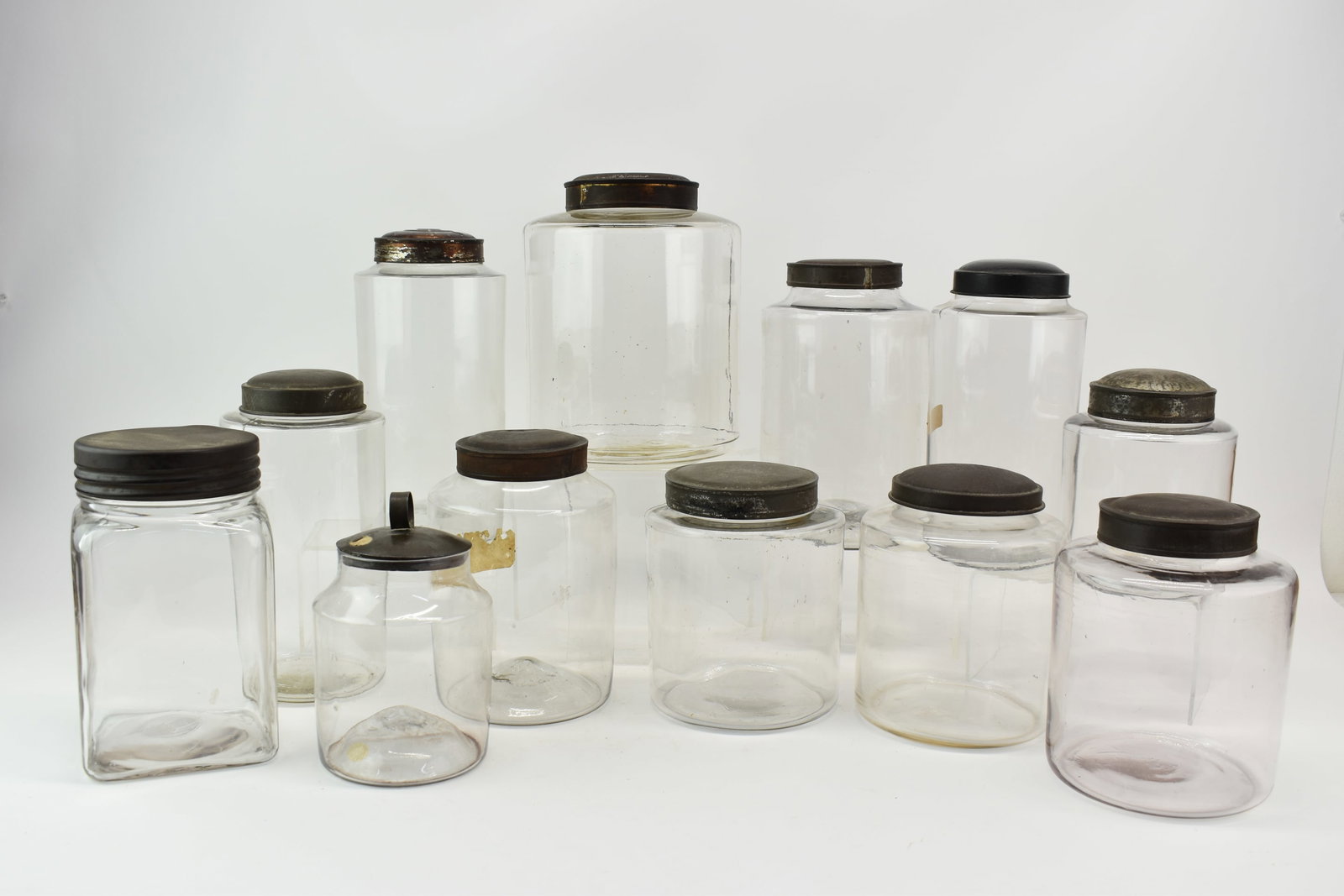 Antique Group of 12 Colorless Glass Canisters (1 of 10)