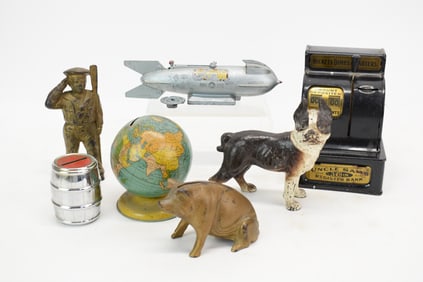 Group of Six Assorted Metal Coin Banks