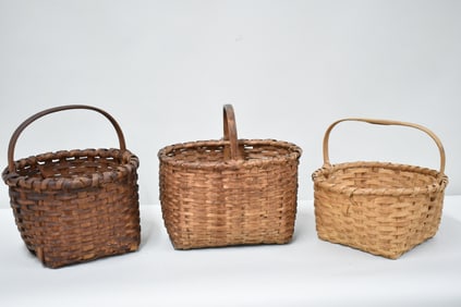Group of Three Assorted Split Woven Gathering Baskets