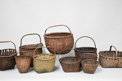 Group of Nine Assorted Woven Carrying Baskets