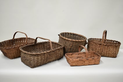 Group of Five Assorted Woven Gathering Baskets