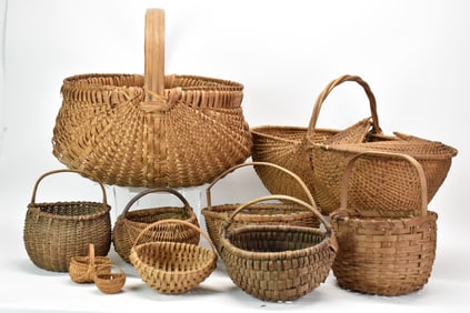 Group of Ten Assorted Woven Gathering Baskets
