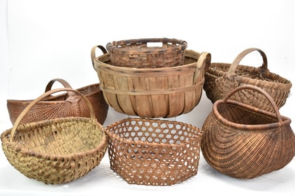 Group of Eight Assorted Woven Gathering Baskets