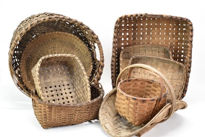 Group of Ten Assorted Woven Gathering Baskets