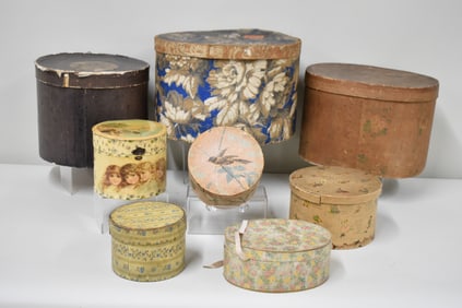 Group of Eight Assorted Hat and Travel Boxes