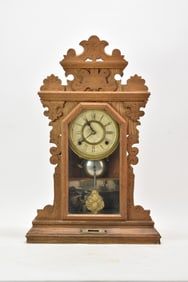 Vintage Oak Gingerbread Mantle Clock.
