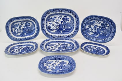 Group of Seven Assorted Blue Willow Serving Platters