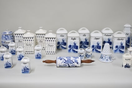 Large Group of 32 Assorted Porcelain Pantry Canisters