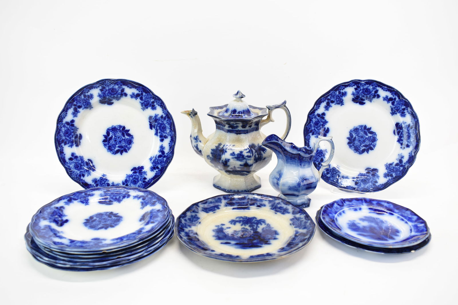Group of 12 Assorted Flow Blue Plates (1 of 14)
