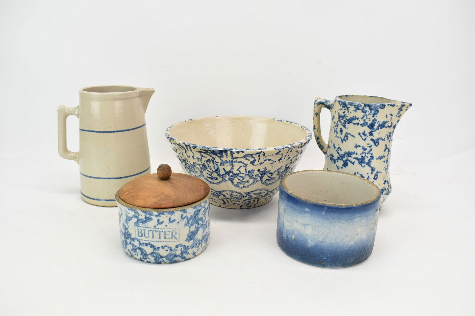 Three Blue Spongeware Table Articles (1 of 18)