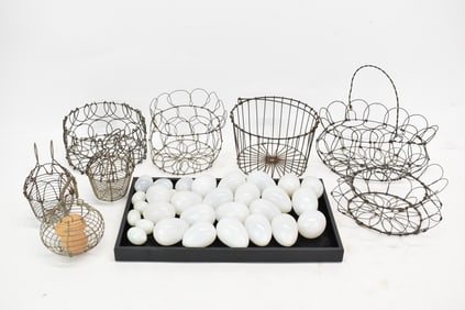 Vintage Group of Assorted Milk Glass Eggs and Baskets