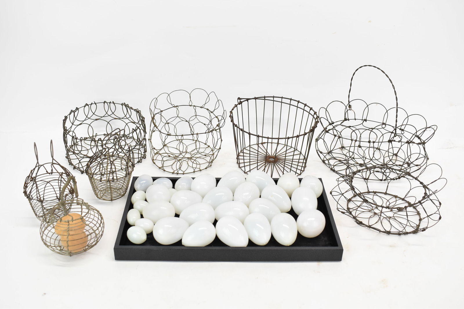 Vintage Group of Assorted Milk Glass Eggs and Baskets (1 of 6)