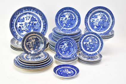 Group of 68 Assorted Blue and White Willow Table Articles
