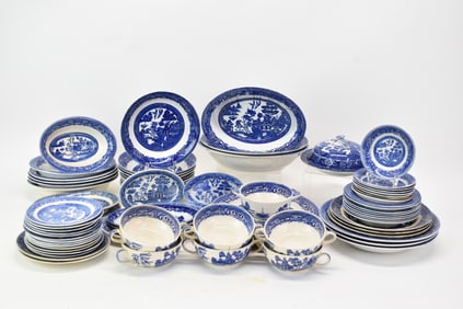 Group of 148 Assorted Blue and White Willow Table Articles