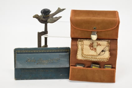 Victorian Brass Bird Form Clamp Pin Cushion