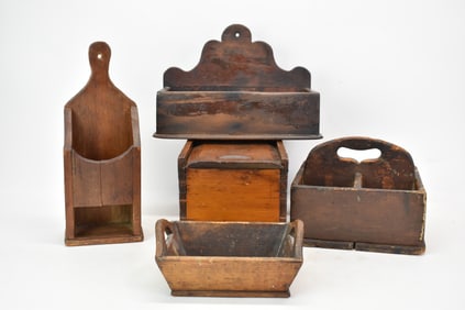 Antique Group of Five Wooden Boxes