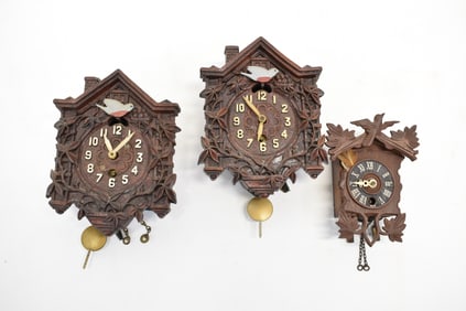 Three Miniature Black Forest Style Clocks