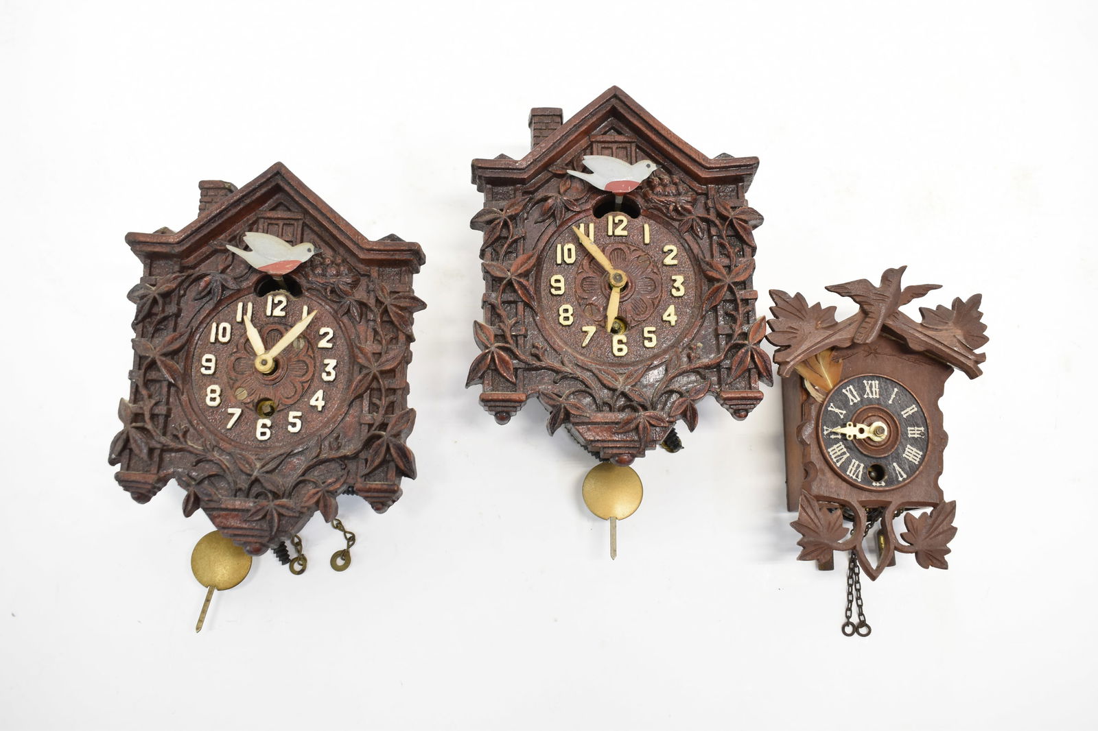Three Miniature Black Forest Style Clocks (1 of 7)