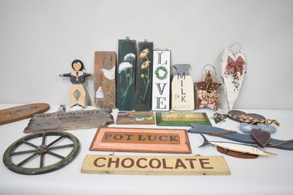 Vintage Group of Assorted Wooden Wall Hangings and Decorations