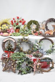 Large Group of Assorted Holiday Wreaths and Flowers