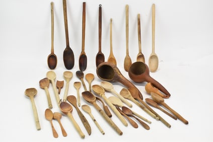 Group of Assorted Wooden Cooking Spoons