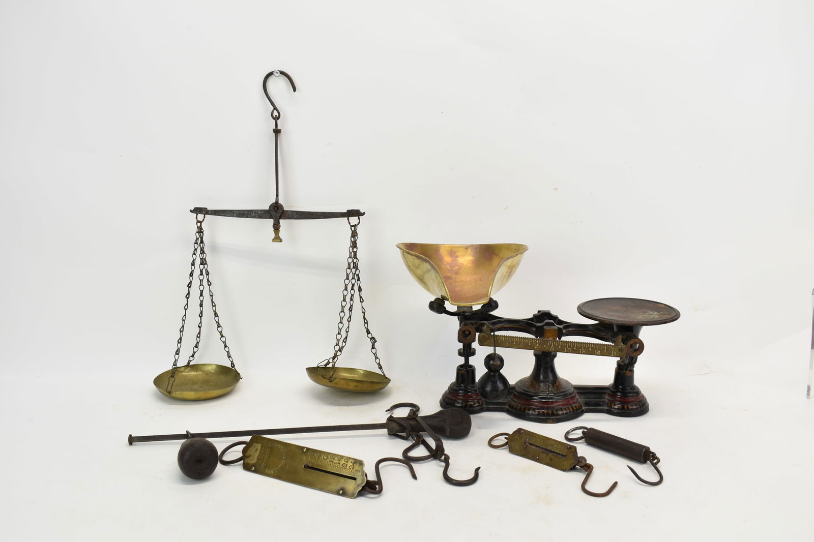 Group of Six Antique Brass and Iron Scales (1 of 9)