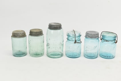 Antique Group of Three Blue Ball Mason Jars