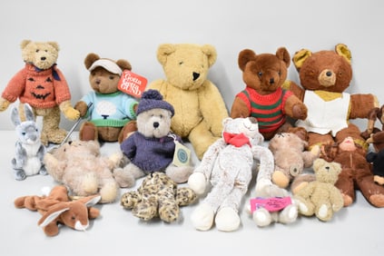 Group of Assorted Stuffed Teddy Bears and Animals