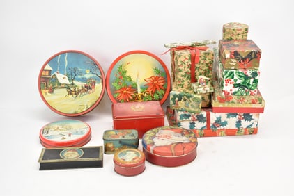 Group of Assorted Metal and Paper Christmas Boxes