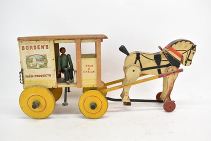 Vintage Bordens Farm Products Horse with Milk and Cream Buggy