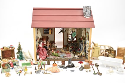 Vintage Handmade Christmas Themed Dollhouse