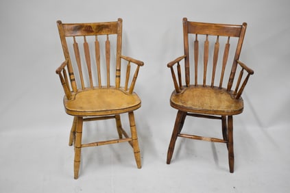 Antique Near Pair of Arrowback Armchairs