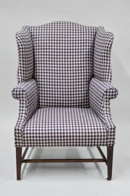 Plaid Upholstered Wing Back Armchair