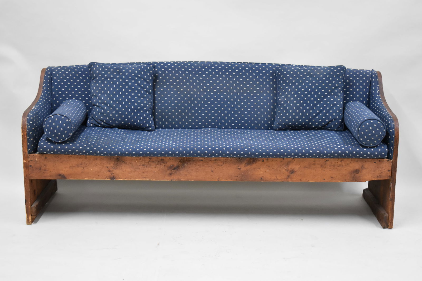 Antique Blue Clover Upholstered Settle Bench (1 of 7)