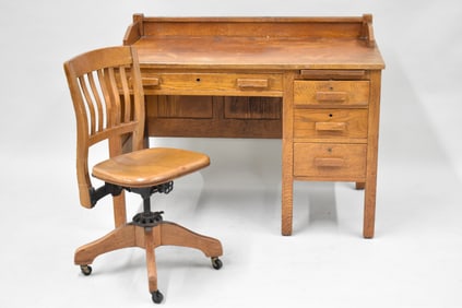 Antique Oak Flat Top Office Desk