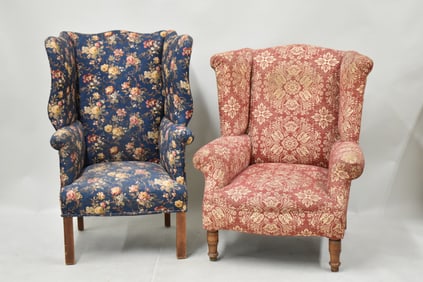 Two Antique Upholstered Easy Chairs
