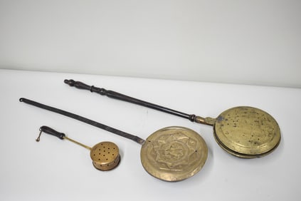 Three Antique Brass Chestnut Warmers
