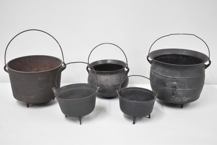 Five Assorted Cast Iron Cooking Pots
