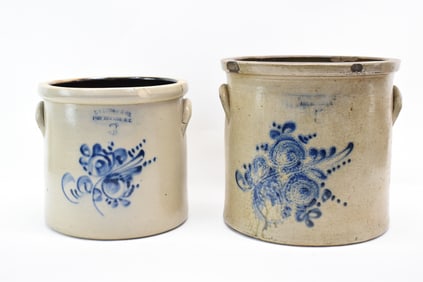 Haxstun & Co. Blue Floral Decorated Stoneware Crock
