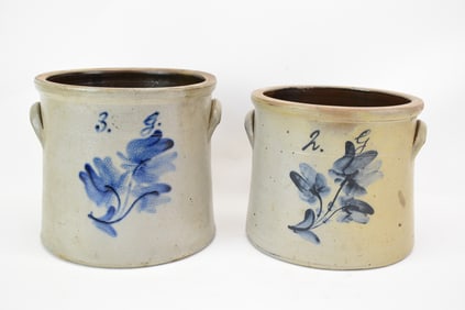 Two J. Zipf Union Pottery Stoneware Crocks
