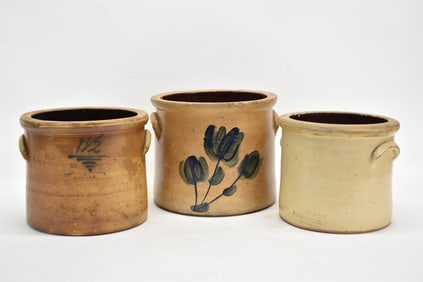 Group of Three Assorted J. Zipf Union Pottery Stoneware Crocks