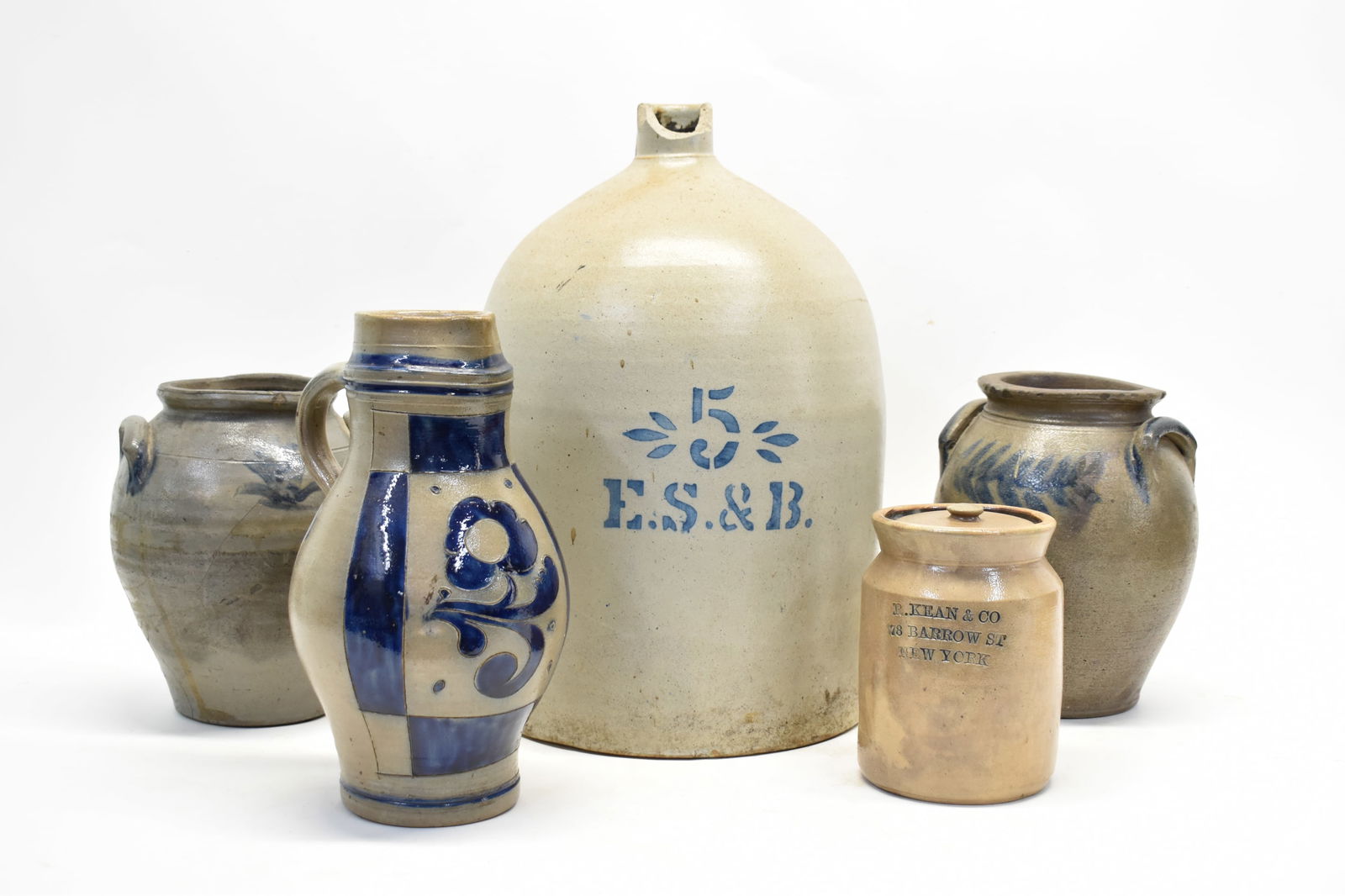 Group of Five Assorted Stoneware Jars, Pitcher and Crock (1 of 17)