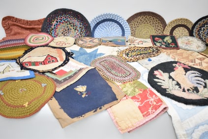 Vintage Group of Assorted Hooked and Quilted Materials