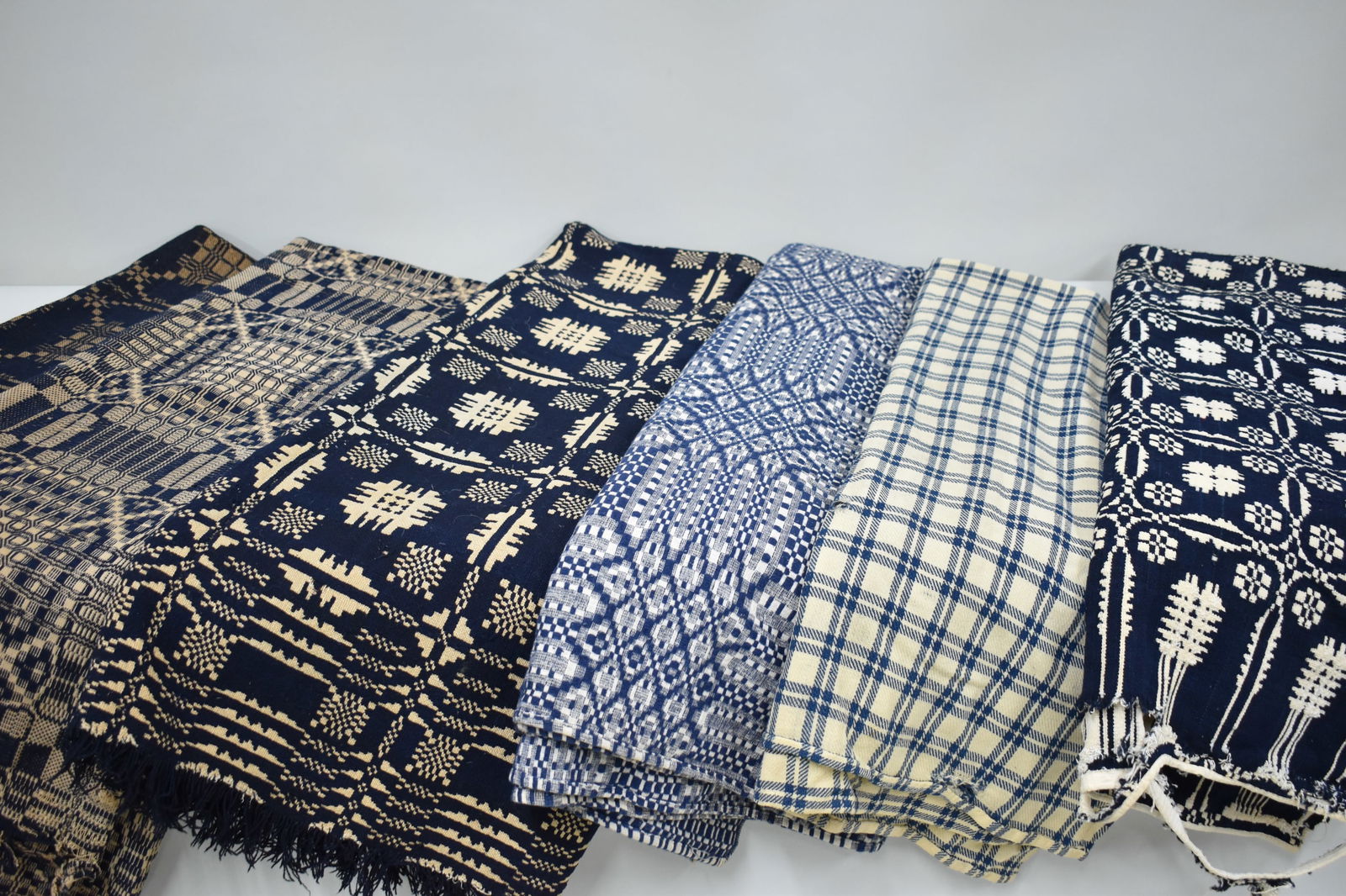 Antique Blue and White Jacquard Coverlet (1 of 10)