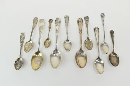 Group of 11 Assorted Sterling Silver Souvenir Spoons