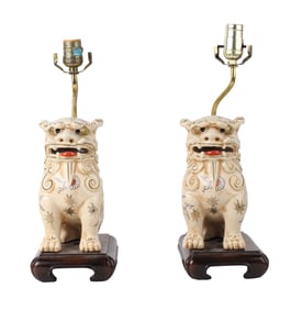 Pair of Fu-Dog Ceramic Table Lamps