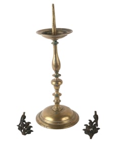 Pair of Bronze Birds Atop a Leafy Fan