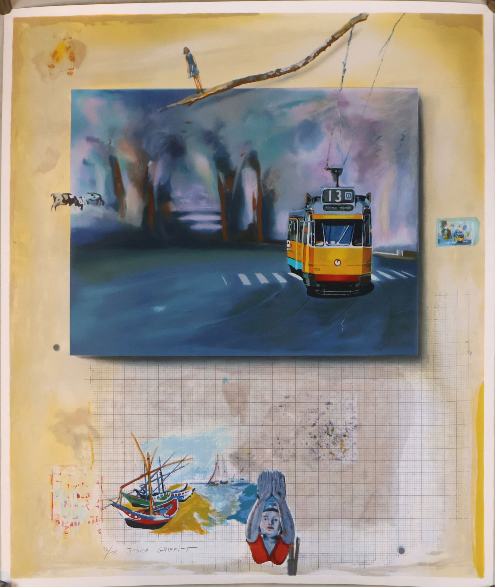 Joshua Griffit, 1951, Street Car, Lithograph: Joshua Griffit1951Street CarLithographLarge unframed, rolled lithograph, signed in pencil and numbered 36/105.50 x 42 1/2 in. (127 x 108 cm.)