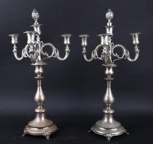 Pair of Silver Plated Four-light Candelabra